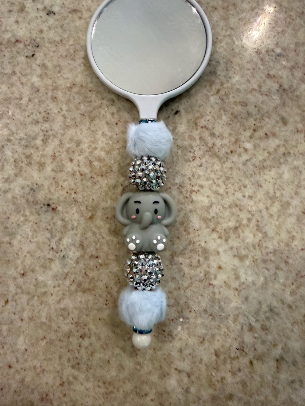 Cute Gray Elephant Beaded mirror with Sparkle Accents